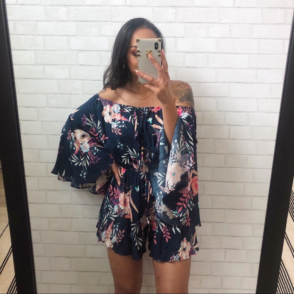 DAY & NIGHT Tropical Floral Over Shoulder Romper